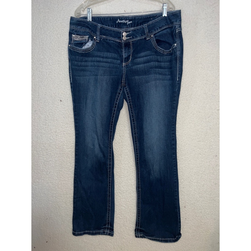 Amethyst Jeans Womens 16 Dark Wash Bootcut Embroidered Sequin Pocket Denim